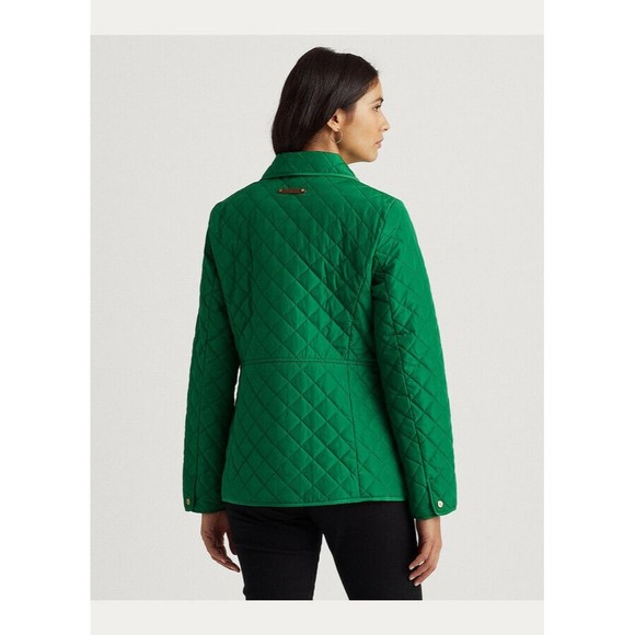 LAURE RALPH LAUREN Women's Sz Small Stem Green Brown Diamond Quilted Jacket Coat - Picture 5 of 8